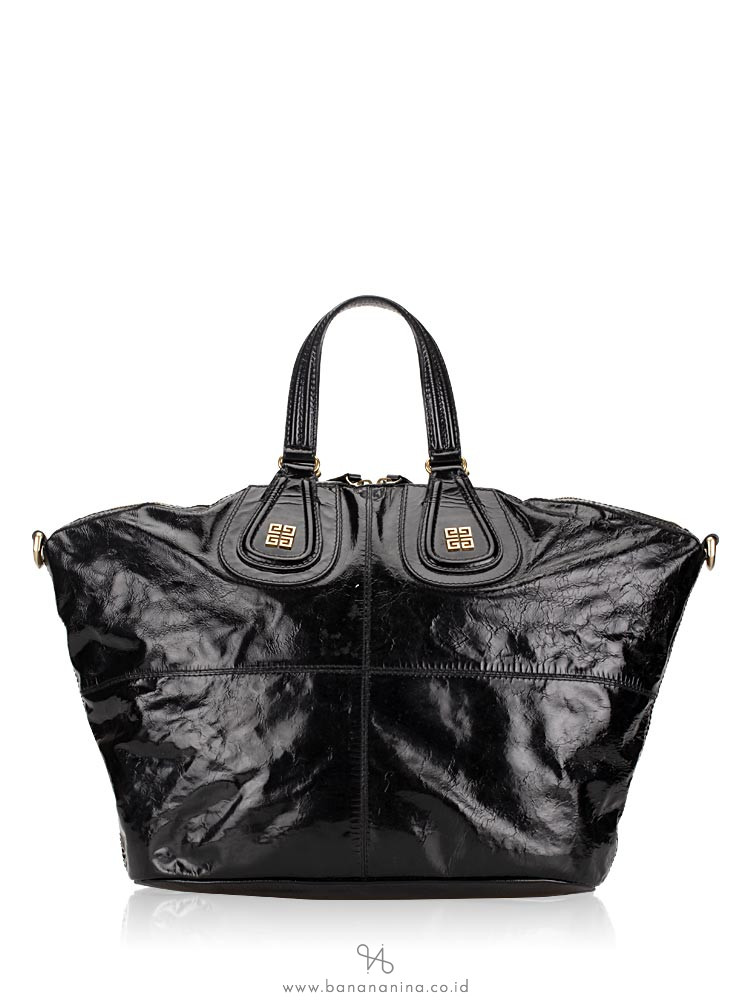 GIVENCHY Crinkled Patent Nightingale Medium Satchel Black