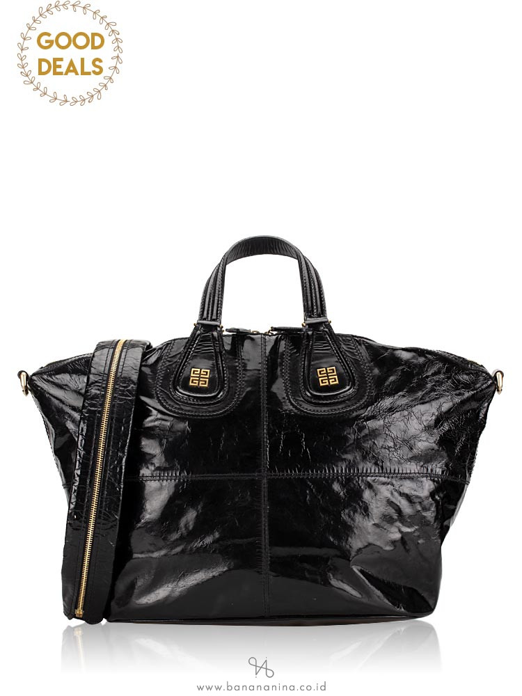 GIVENCHY Crinkled Patent Nightingale Medium Satchel Black
