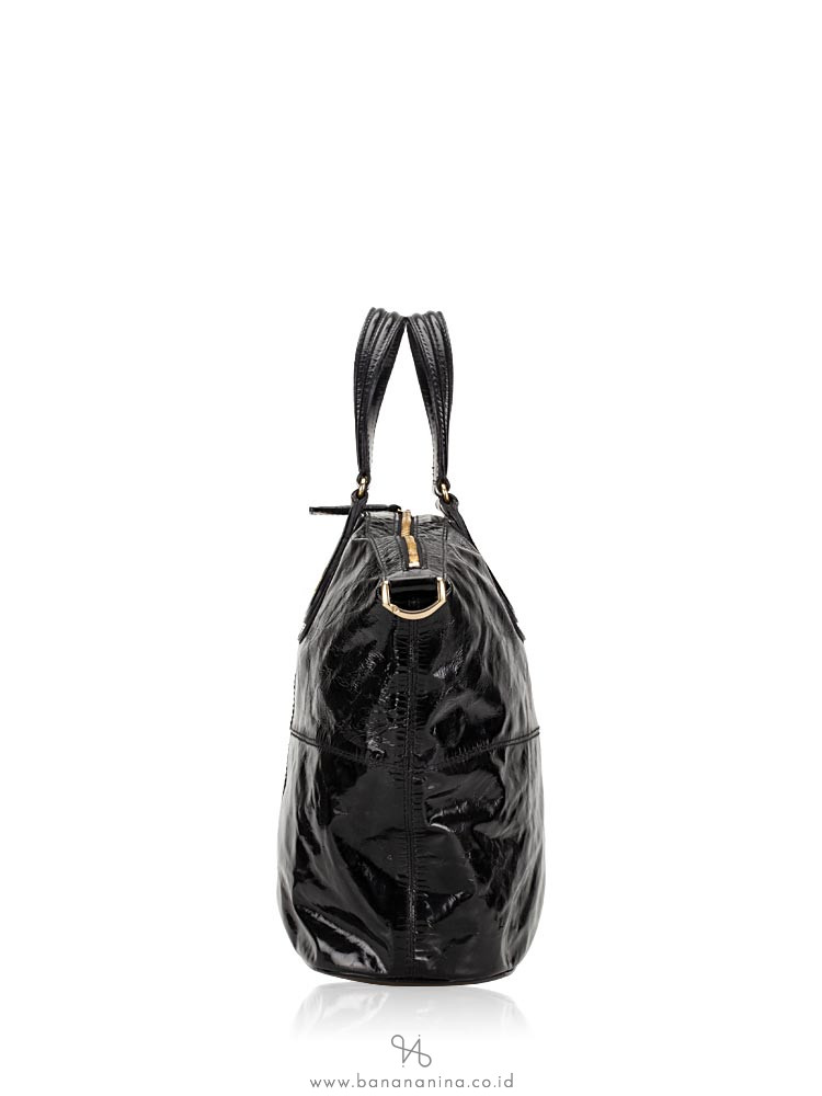 GIVENCHY Crinkled Patent Nightingale Medium Satchel Black