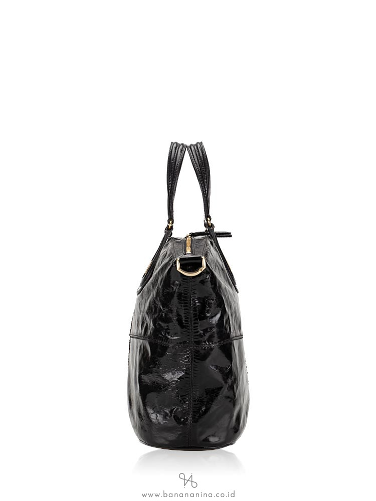 GIVENCHY Crinkled Patent Nightingale Medium Satchel Black