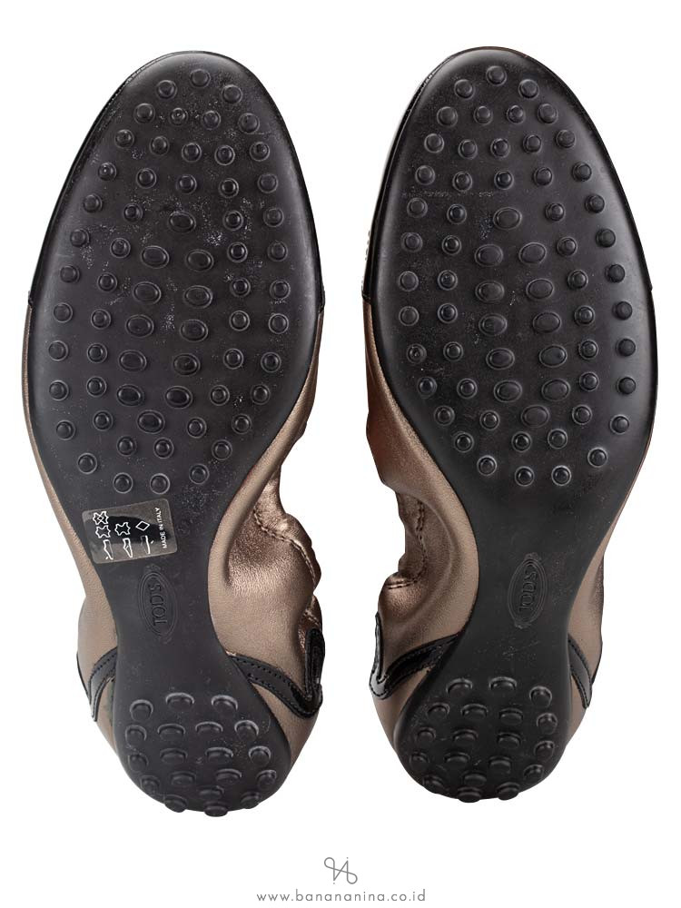 TOD'S Leather Ballet Flats Bronze Black Sz 37.5