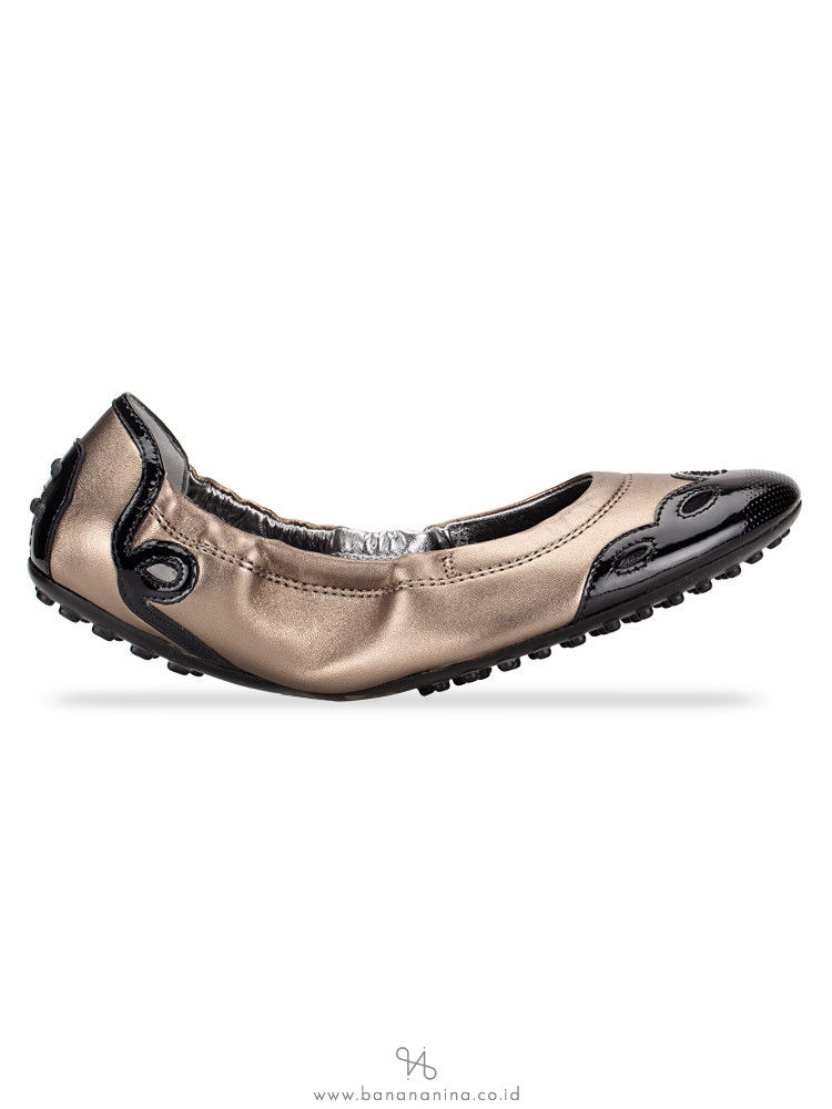 TOD'S Leather Ballet Flats Bronze Black Sz 37.5