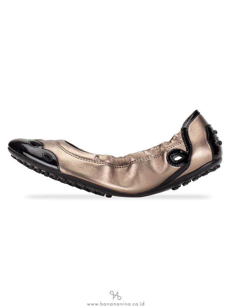 TOD'S Leather Ballet Flats Bronze Black Sz 37.5