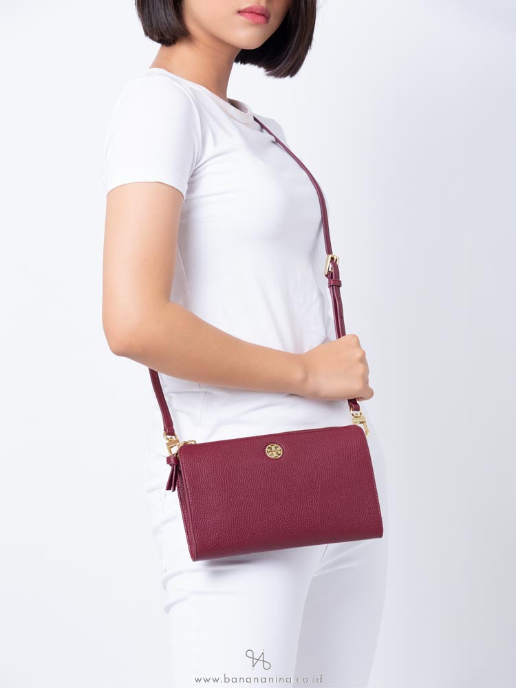 TORY BURCH Brody Pebble Leather Crossbody Imperial Garnet