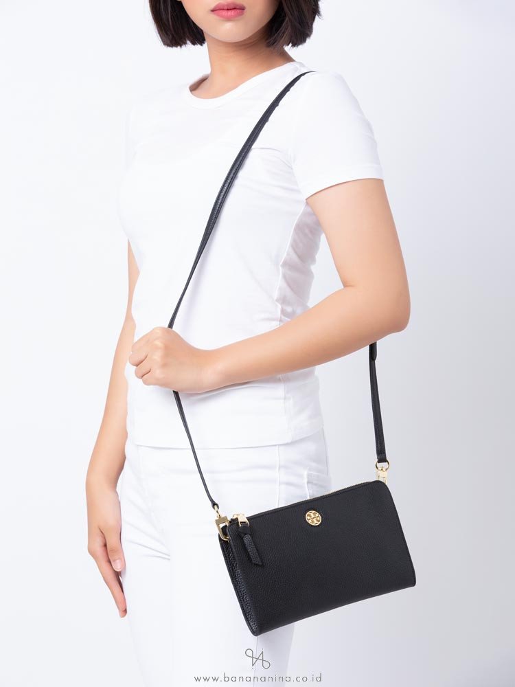 TORY BURCH Brody Pebble Leather Crossbody Black