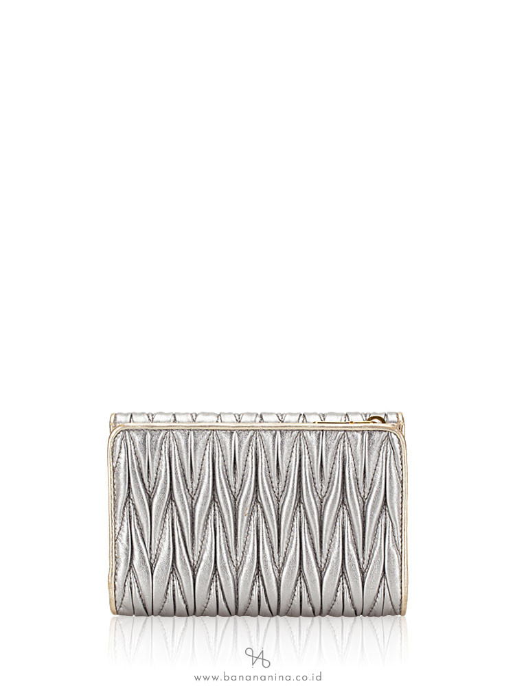 MIU MIU 5ML225 Matelasse Medium Wallet Silver