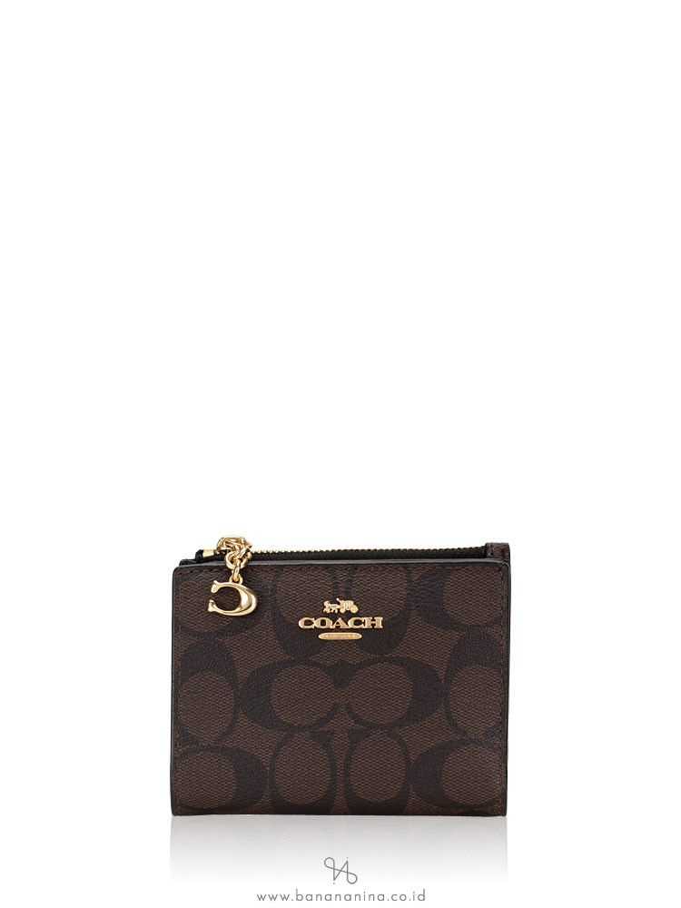 COACH 78002 Signature Snap Card Case Wallet Brown Black