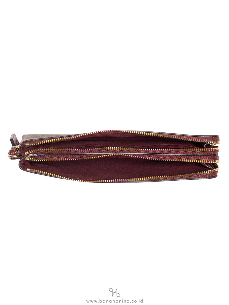 COACH 78116 Signature Tulip Print Double Zip Wristlet Khaki Pink Multi