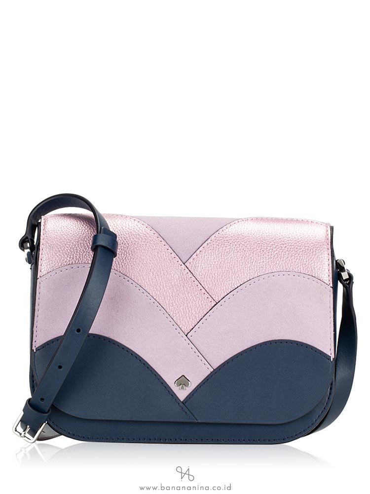 KATE SPADE Nadine Patchwork Medium Flap Shoulder Bag Petrol Blue Lavender Mist