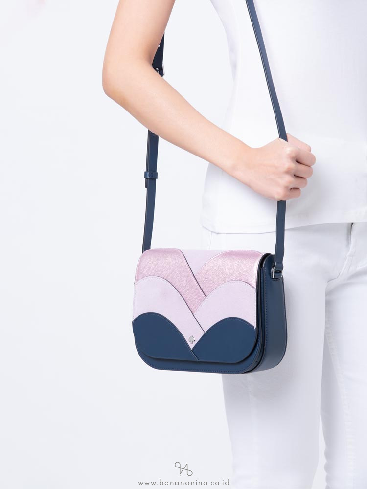 KATE SPADE Nadine Patchwork Medium Flap Shoulder Bag Petrol Blue Lavender Mist