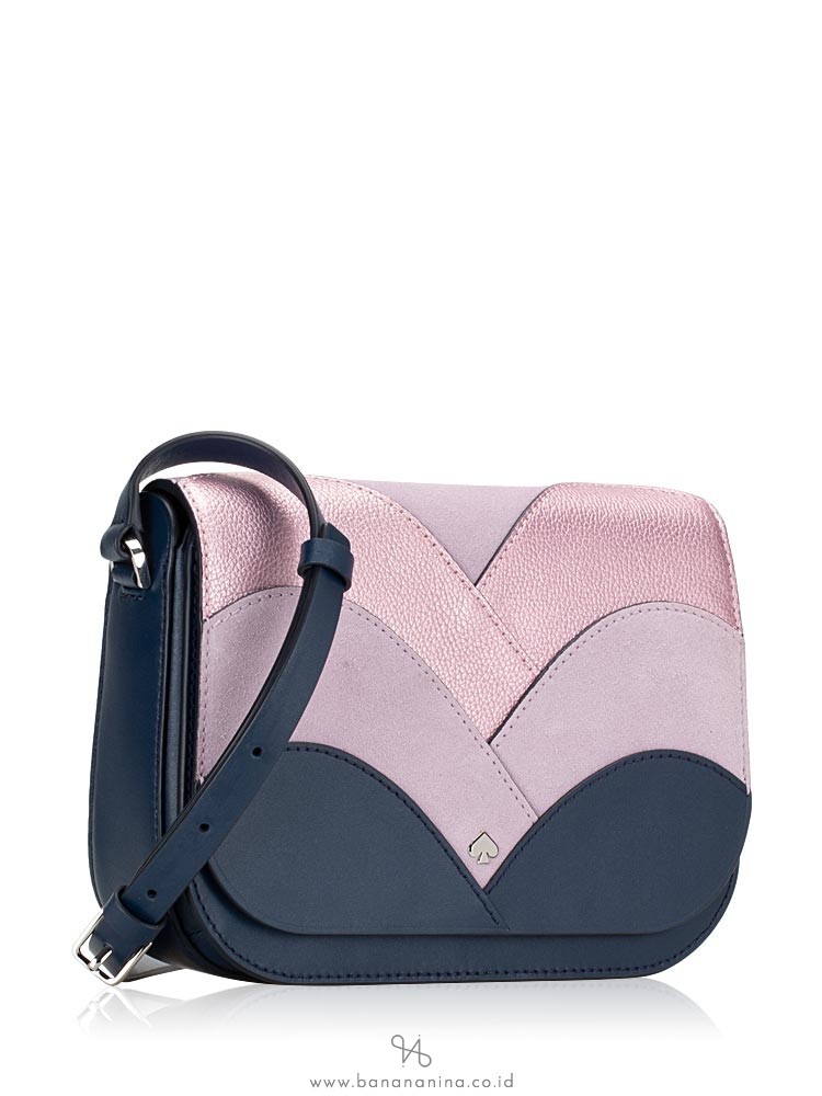 KATE SPADE Nadine Patchwork Medium Flap Shoulder Bag Petrol Blue Lavender Mist