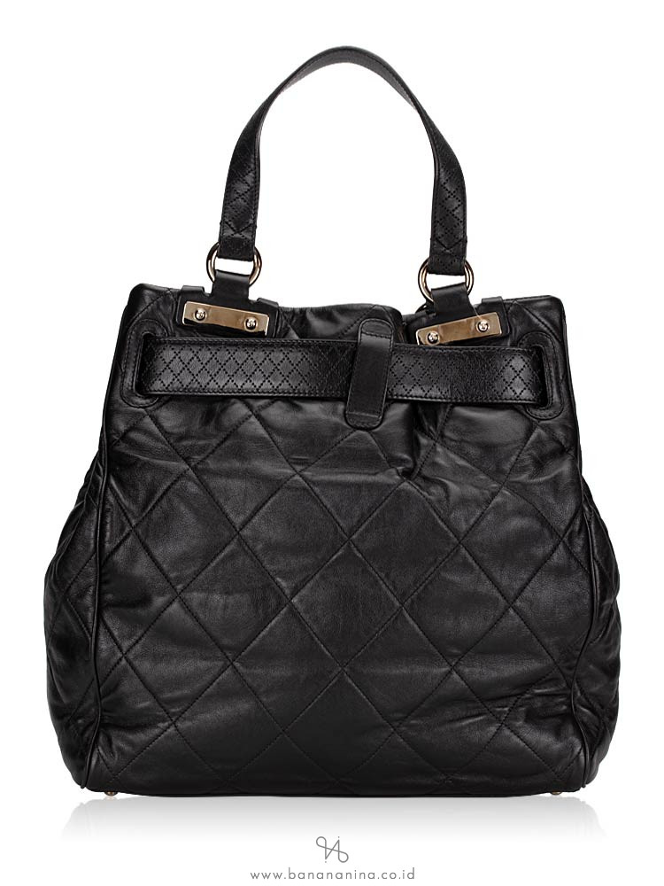 CHANEL Quilted Lambskin Door Latch Shopper Black