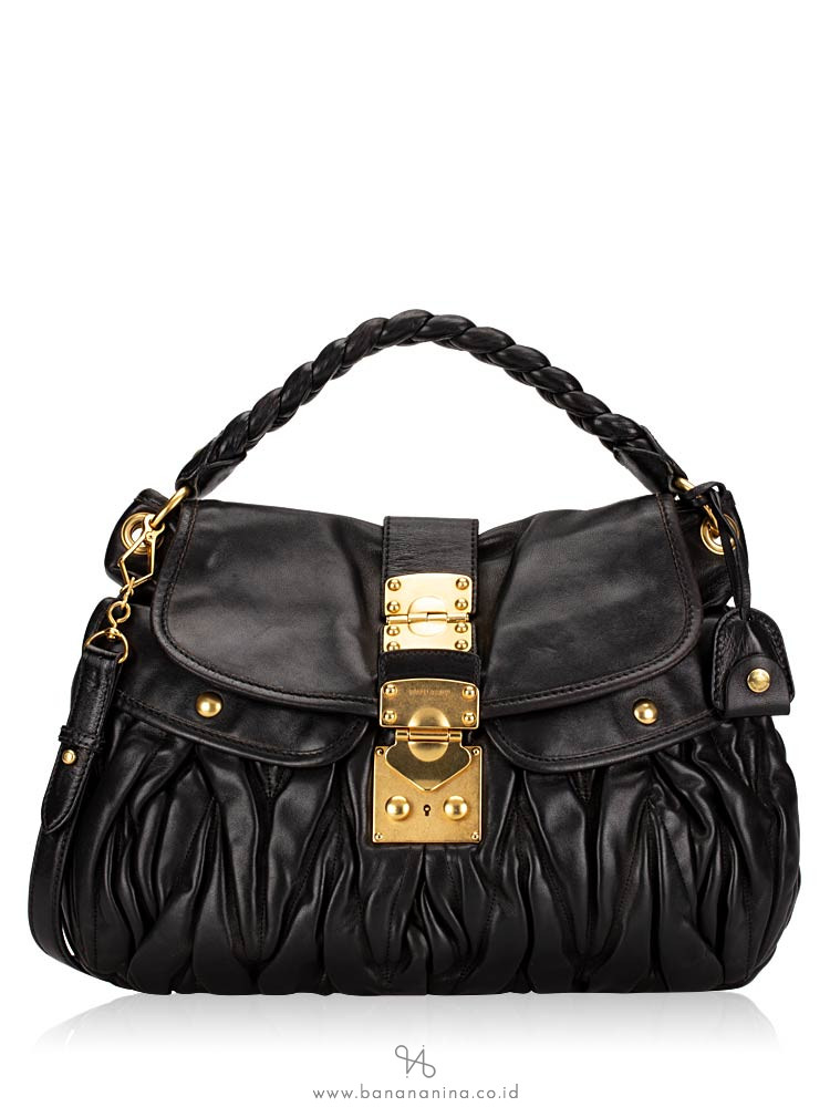 MIU MIU Matelasse Lux Leather Coffer Bag Black