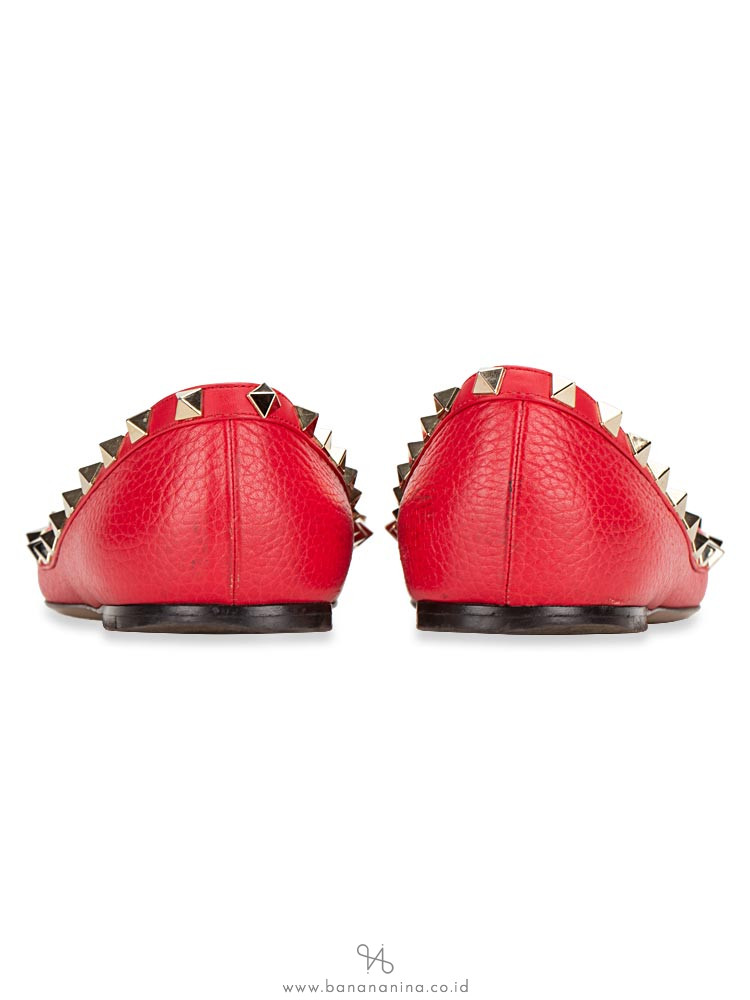 VALENTINO Rockstud Leather Flats Red Sz 40