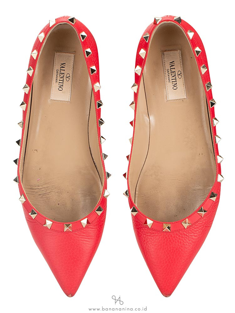 VALENTINO Rockstud Leather Flats Red Sz 40