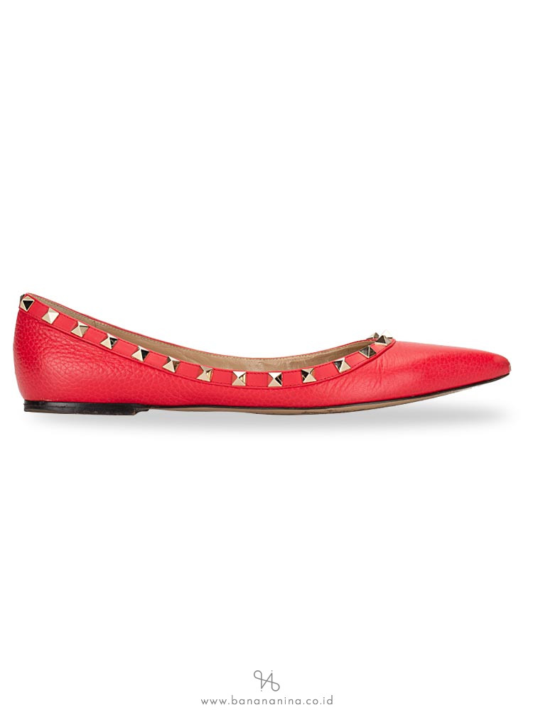 VALENTINO Rockstud Leather Flats Red Sz 40