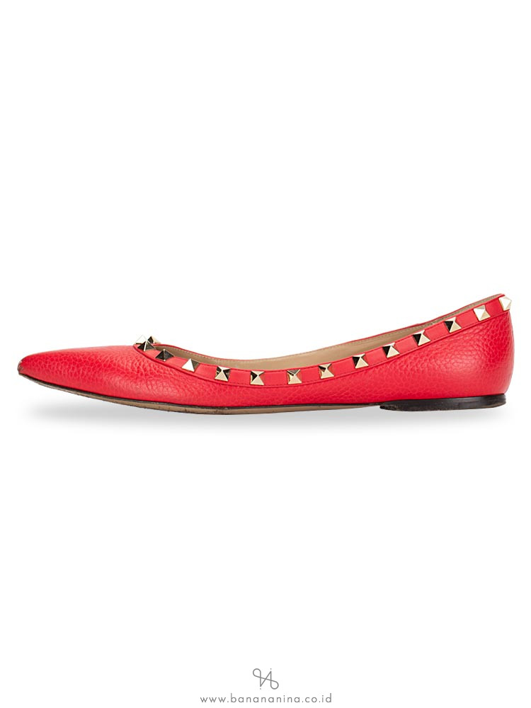 VALENTINO Rockstud Leather Flats Red Sz 40