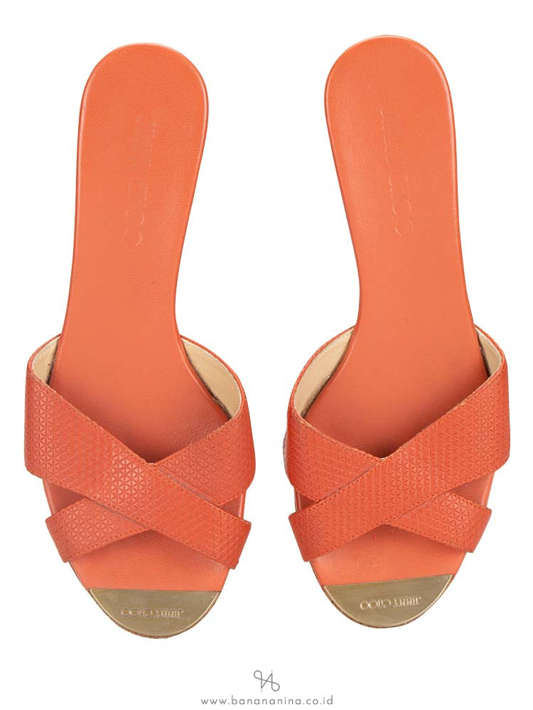 JIMMY CHOO Panna Leather Crisscross Slide Agate Sz 38.5