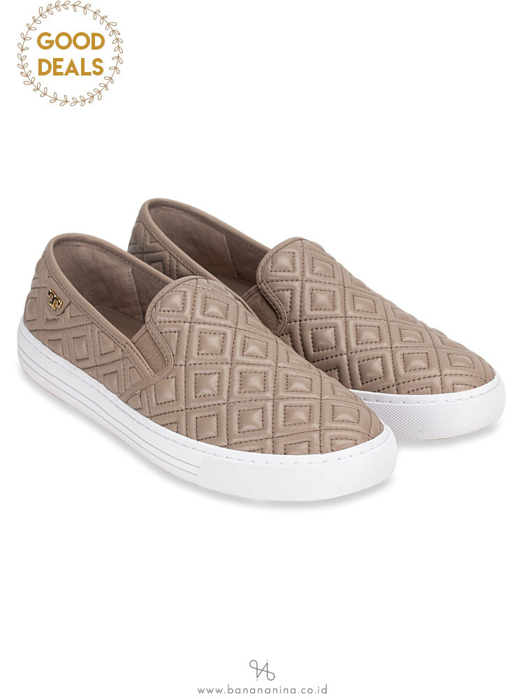 TORY BURCH Jesse Quilted Leather Slip On Sneakers French Gray Sz 8.5