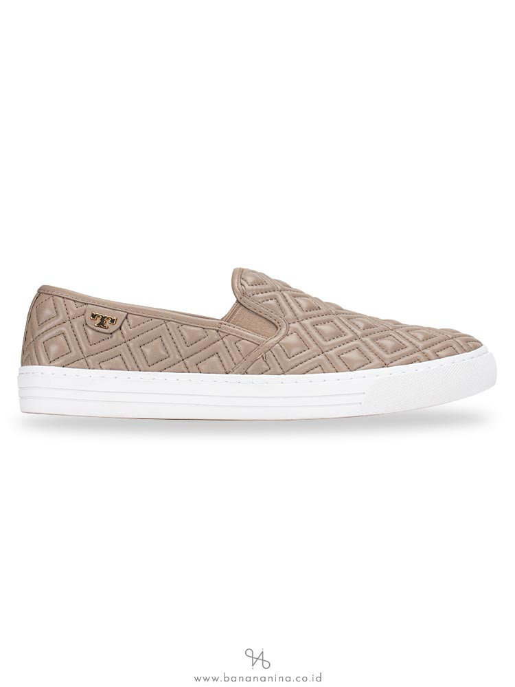 TORY BURCH Jesse Quilted Leather Slip On Sneakers French Gray Sz 8.5