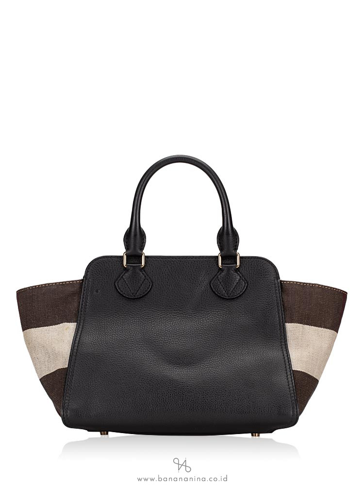 BURBERRY Brit Canvas Check Harcourt Satchel Black White
