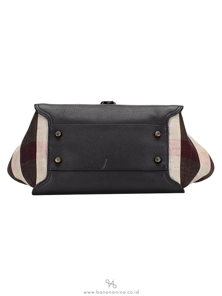 BURBERRY Brit Canvas Check Harcourt Satchel Black White
