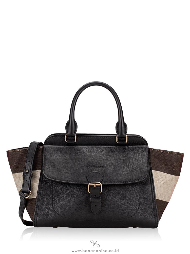 BURBERRY Brit Canvas Check Harcourt Satchel Black White