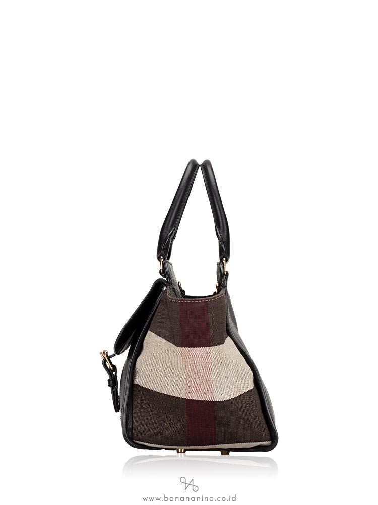 BURBERRY Brit Canvas Check Harcourt Satchel Black White