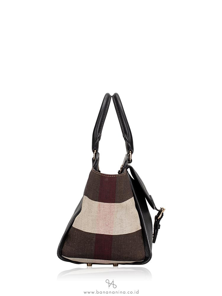 BURBERRY Brit Canvas Check Harcourt Satchel Black White