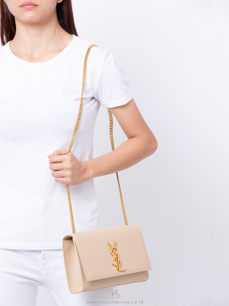 YSL Monogram Kate Classic Chain Shoulder Bag Beige