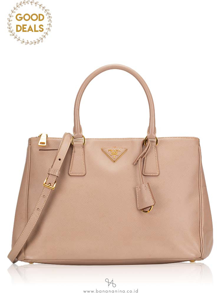 PRADA BN1786 Saffiano Lux Double Zip Tote Cammeo