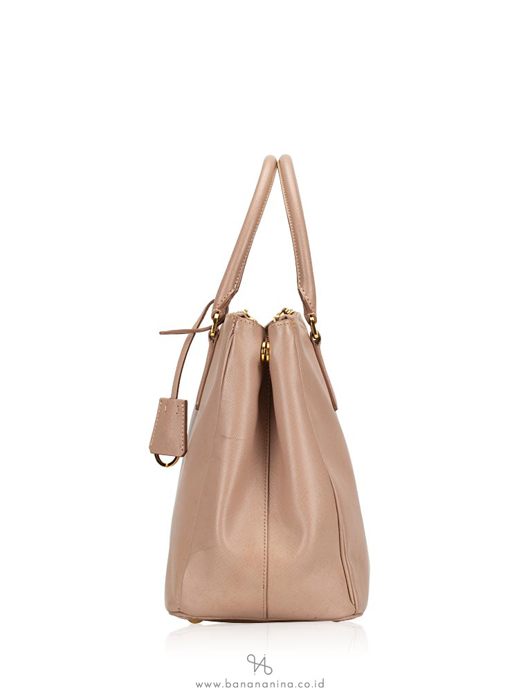 PRADA BN1786 Saffiano Lux Double Zip Tote Cammeo
