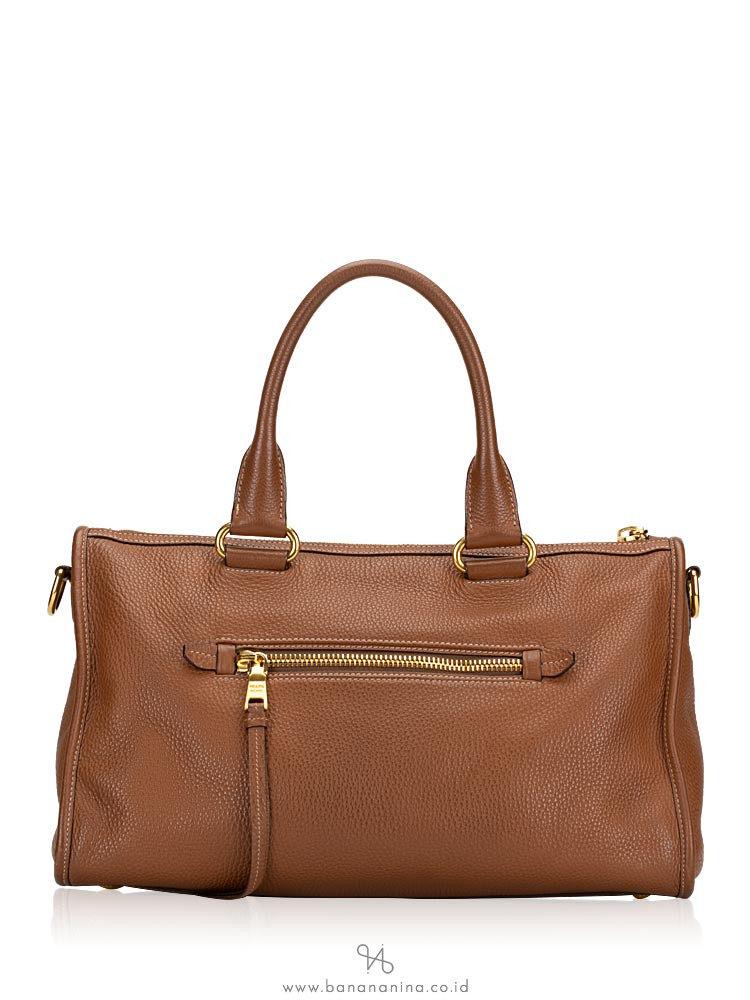 PRADA BL0805 Vitello Daino Leather Zip Brown