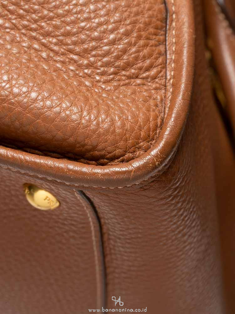 PRADA BL0805 Vitello Daino Leather Zip Brown