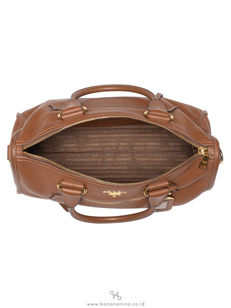 PRADA BL0805 Vitello Daino Leather Zip Brown