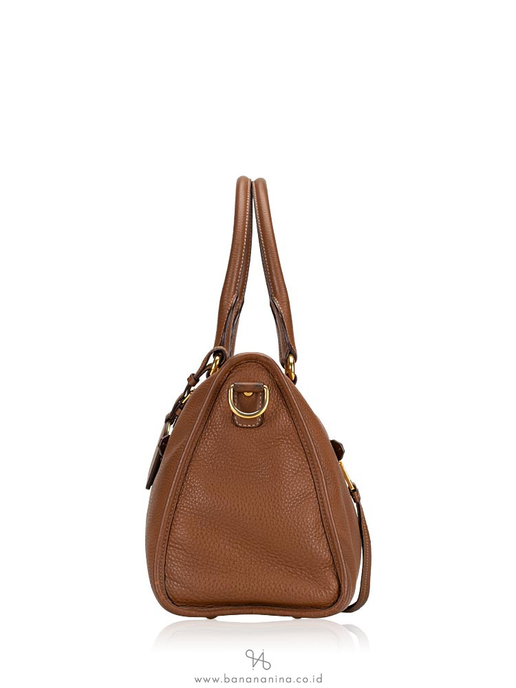 PRADA BL0805 Vitello Daino Leather Zip Brown