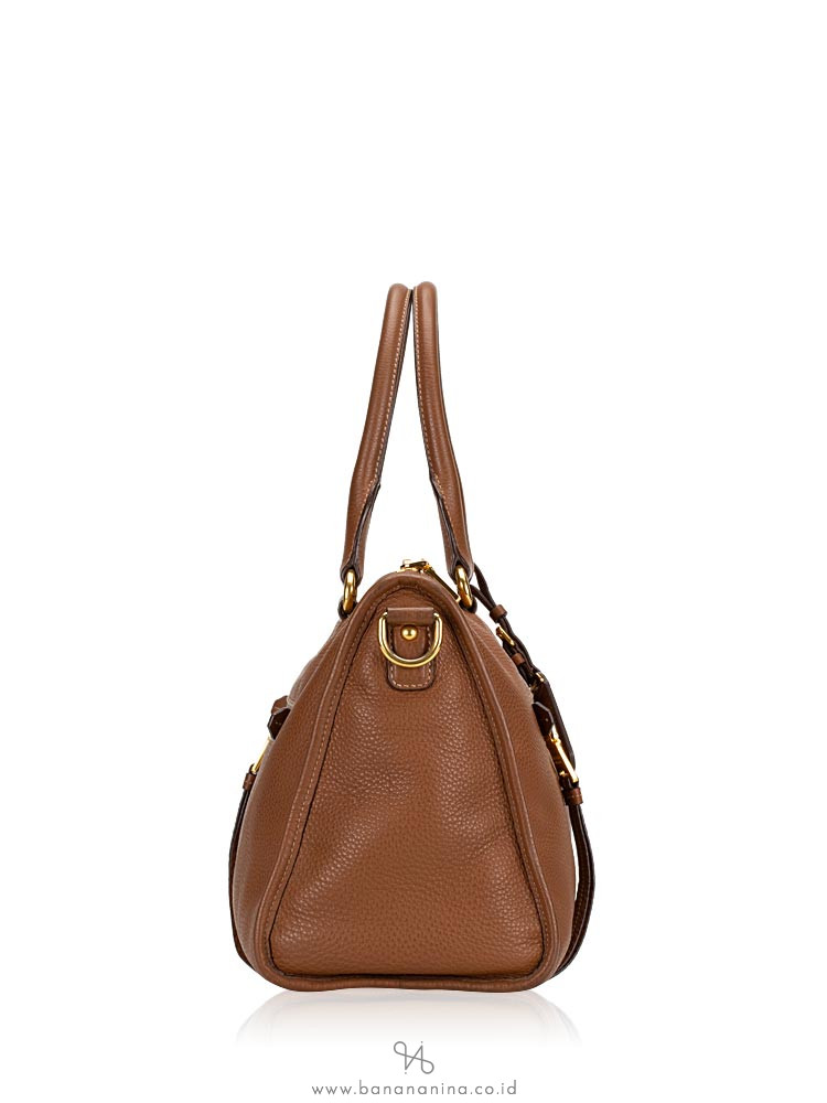 PRADA BL0805 Vitello Daino Leather Zip Brown