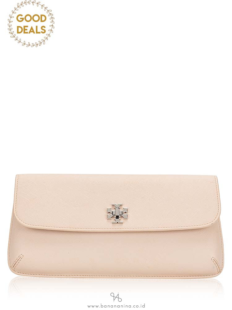 TORY BURCH Diana Saffiano Slim Clutch Light Oak