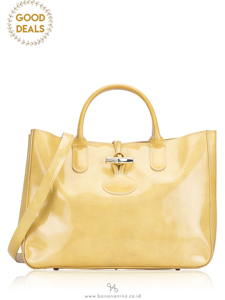 LONGCHAMP Roseau Patent Leather Tote Yellow