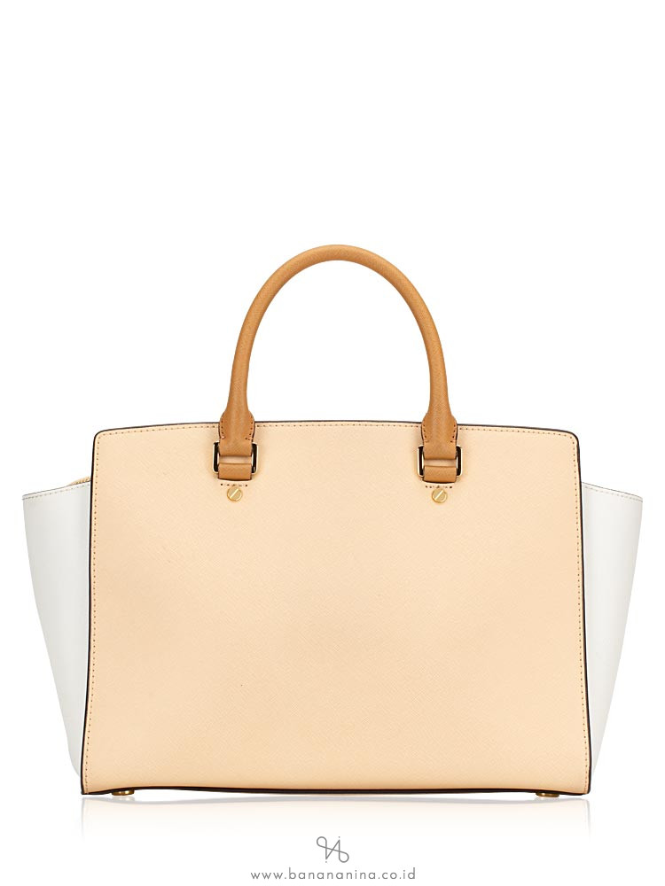 MICHAEL KORS Selma Saffiano Large Satchel Cream Peanut White