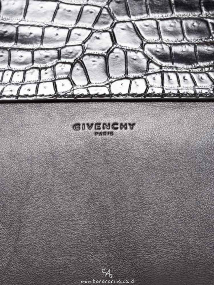 GIVENCHY Croc Stamped Leather Medium Shark Lock Satchel Black