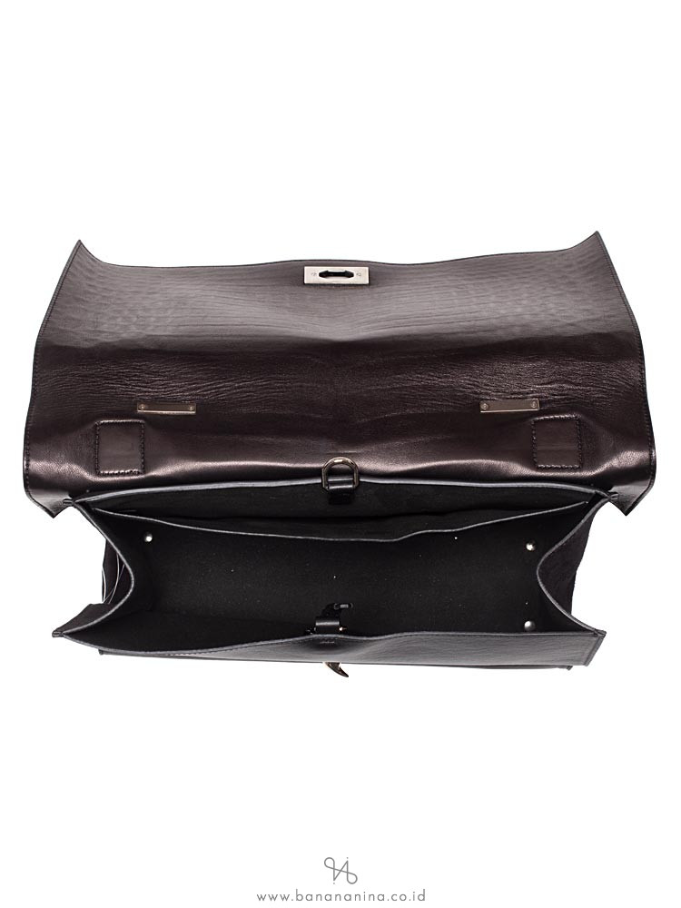 GIVENCHY Croc Stamped Leather Medium Shark Lock Satchel Black