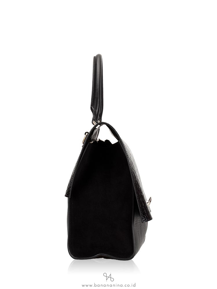 GIVENCHY Croc Stamped Leather Medium Shark Lock Satchel Black
