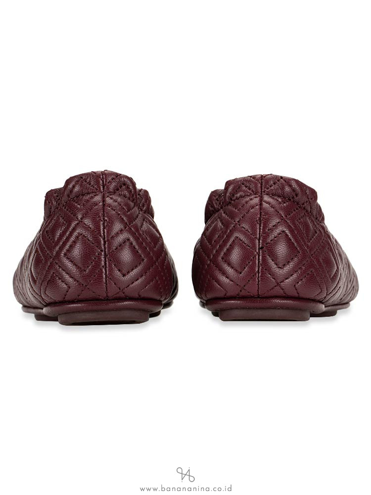 TORY BURCH Minnie Quilted Leather Flats Malbec Gold Sz 5.5