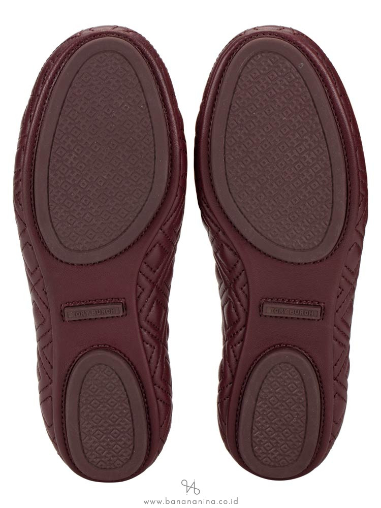 TORY BURCH Minnie Quilted Leather Flats Malbec Gold Sz 5.5