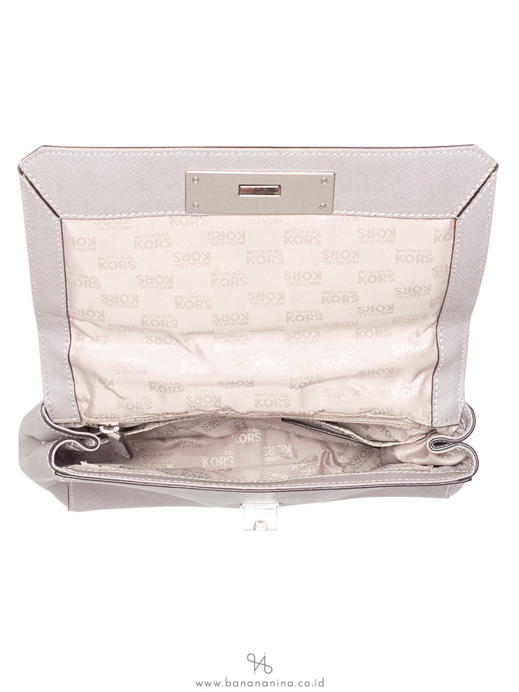MICHAEL KORS Callie Saffiano Medium Top Handle Satchel Pearl Grey