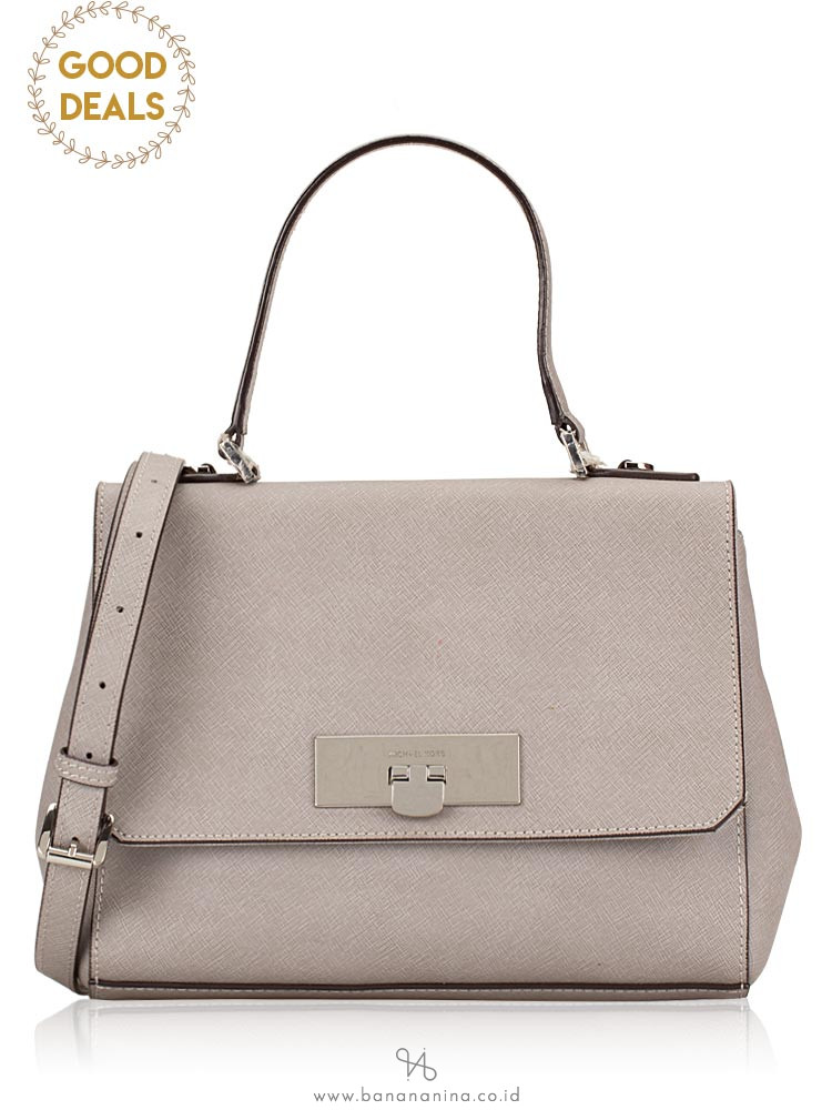 MICHAEL KORS Callie Saffiano Medium Top Handle Satchel Pearl Grey