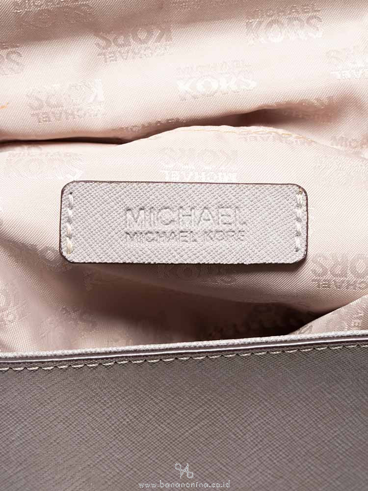 MICHAEL KORS Callie Saffiano Medium Top Handle Satchel Pearl Grey