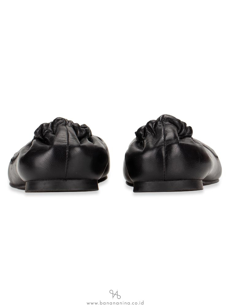 TORY BURCH Classic Reva Leather Flats Black Gold Sz 6.5