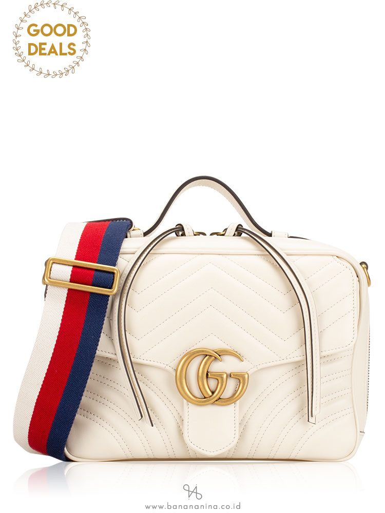 GUCCI GG marmont Matelasse Top Handle Flap Bag White